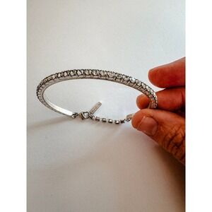 Napier Vintage Rhinestone Hinged Bangle Bracelet Silver Tone Clear Crystal